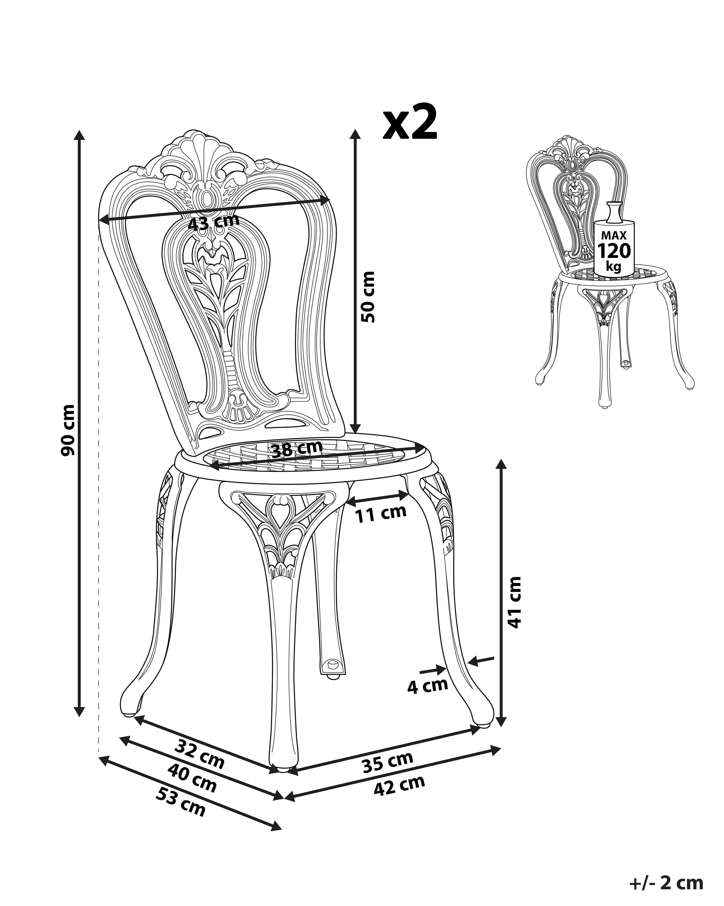 Lot de 2 chaises de jardin Métal Marron foncé