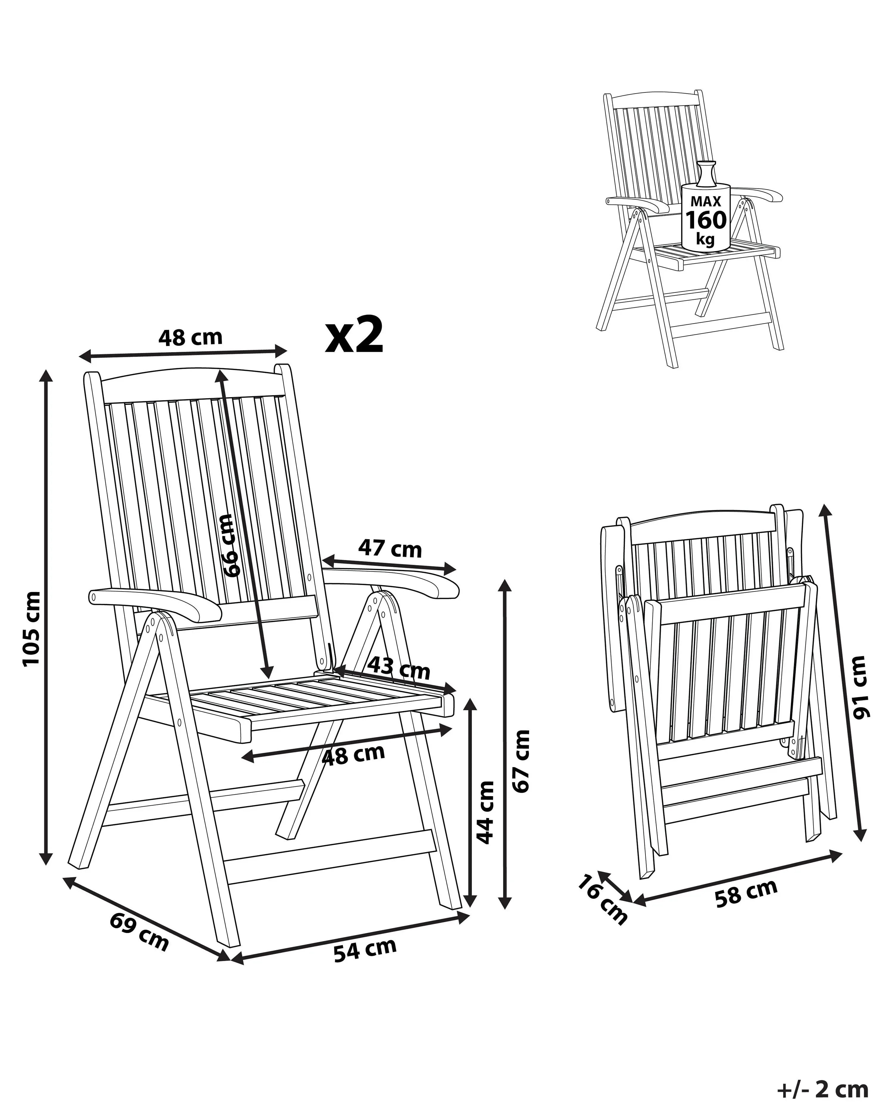 Lot de 2 chaises de jardin Bois d'acacia Marron clair