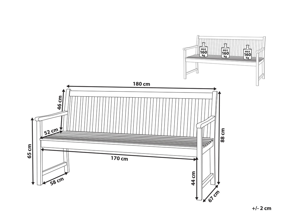Banc de jardin 180 cm Bois d'acacia certifié Marron clair