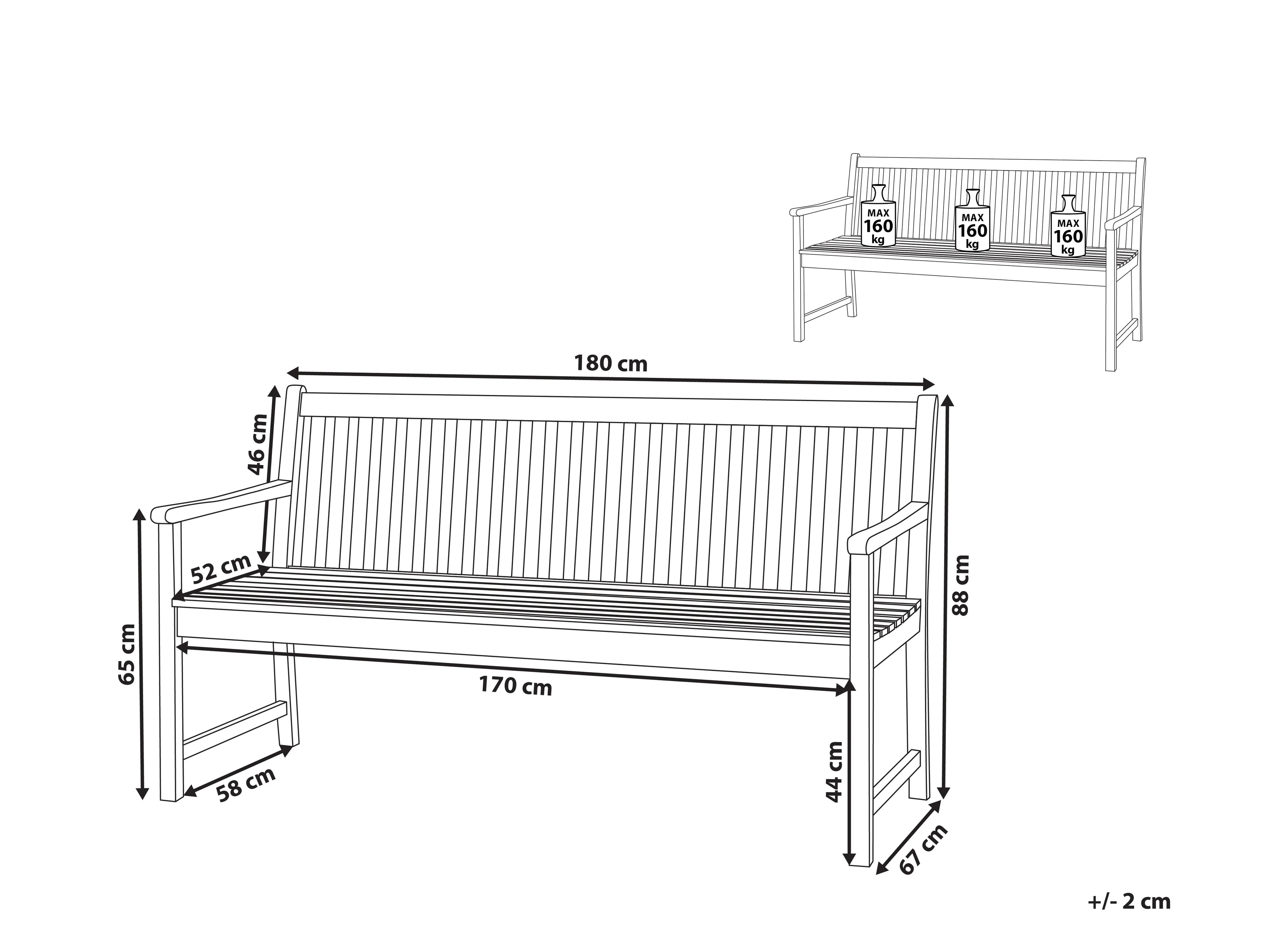 Banc de jardin 180 cm Bois d'acacia certifié Marron clair