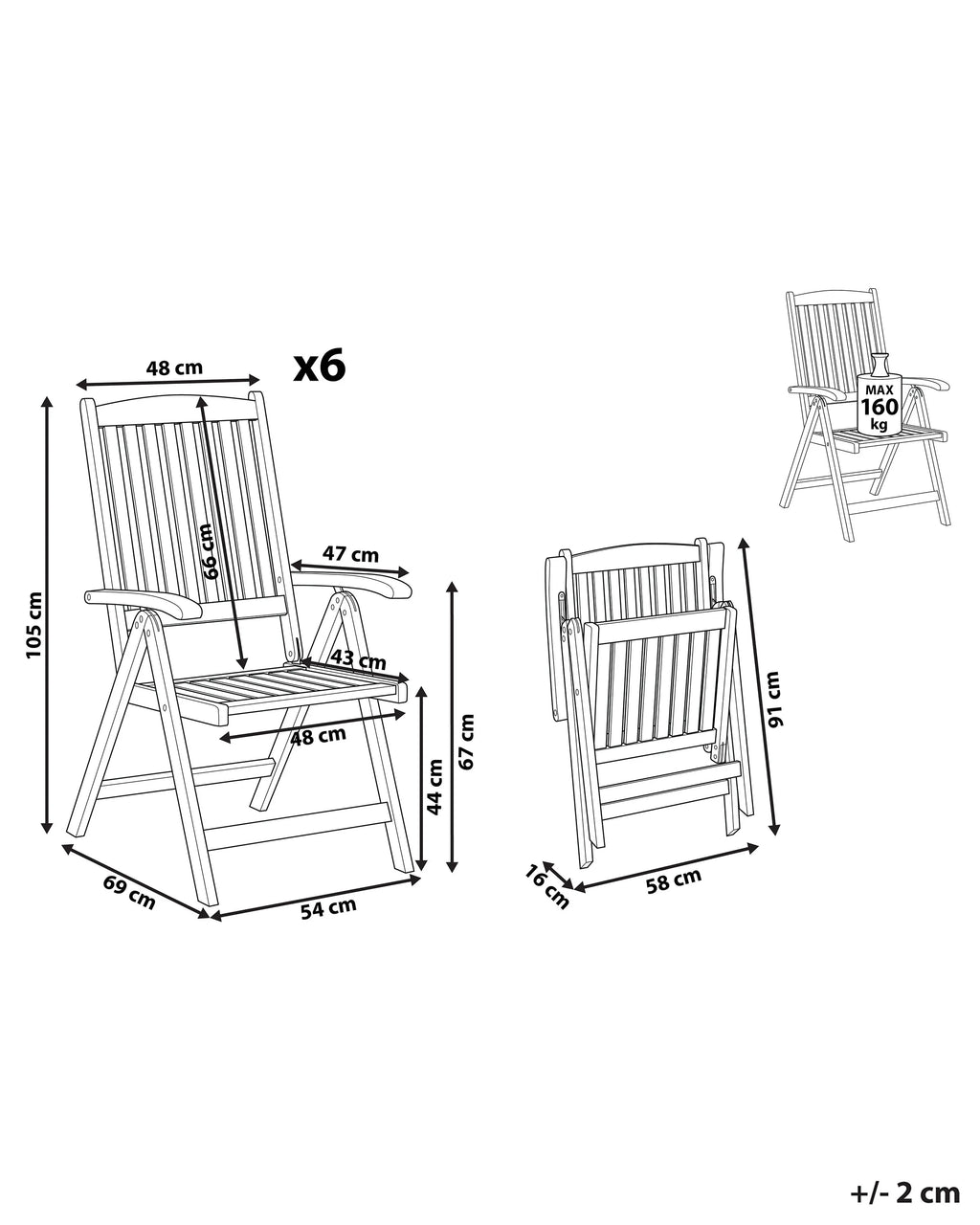 Lot de 6 chaises de jardin Bois d'acacia Marron clair