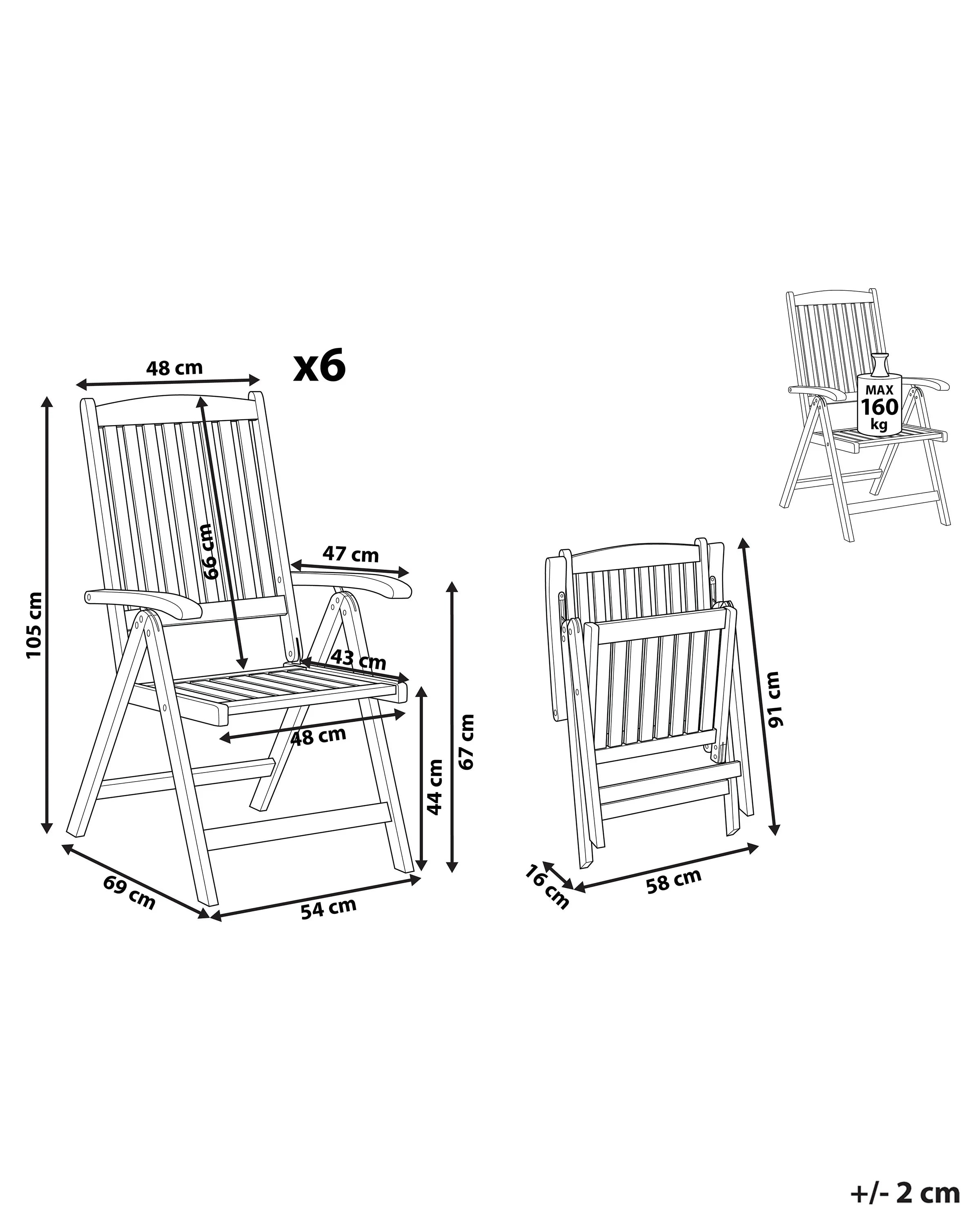Lot de 6 chaises de jardin Bois d'acacia Marron clair