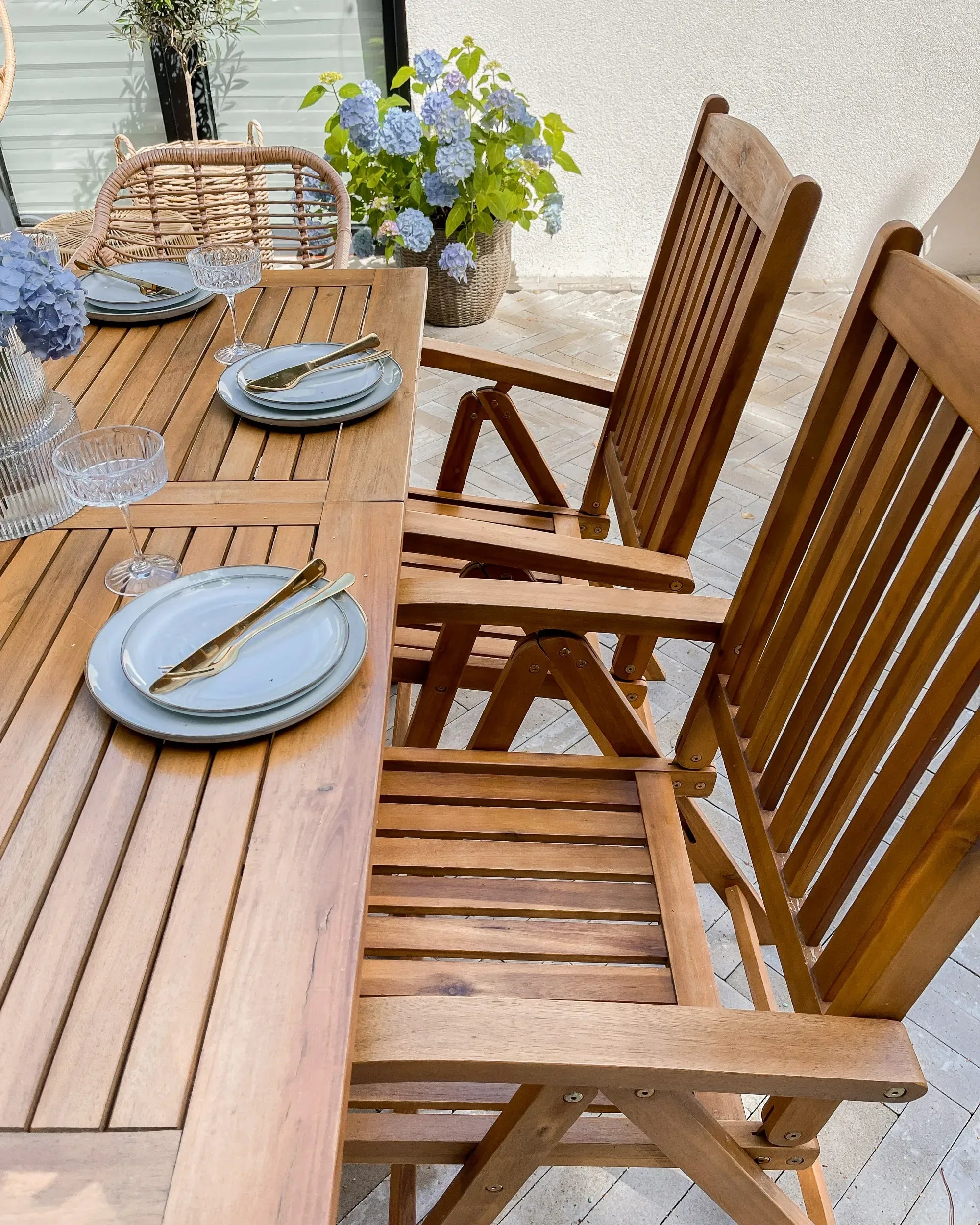 Ensemble de 2 chaises de jardin avec coussins Bois d'acacia Bleu