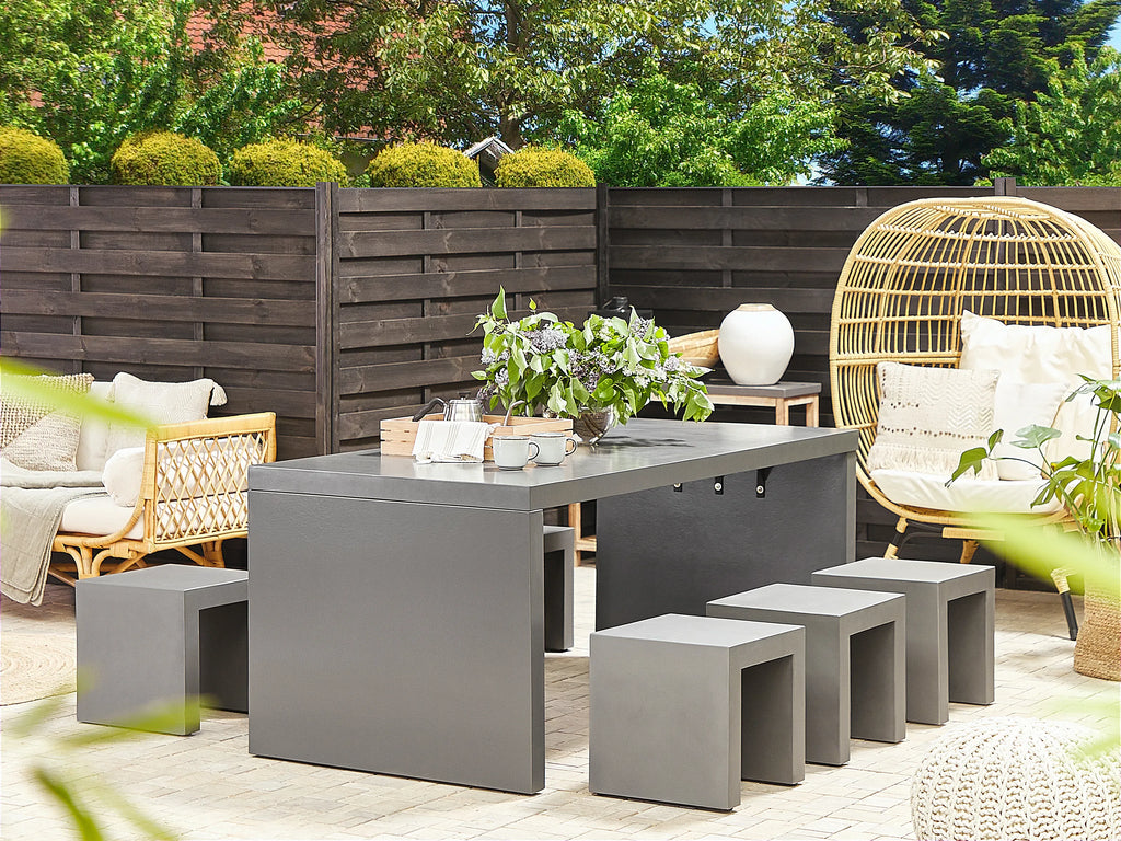 Table à manger de jardin 180 x 90 cm - Plateau en ciment gris et piètement en acier en U - 6 places