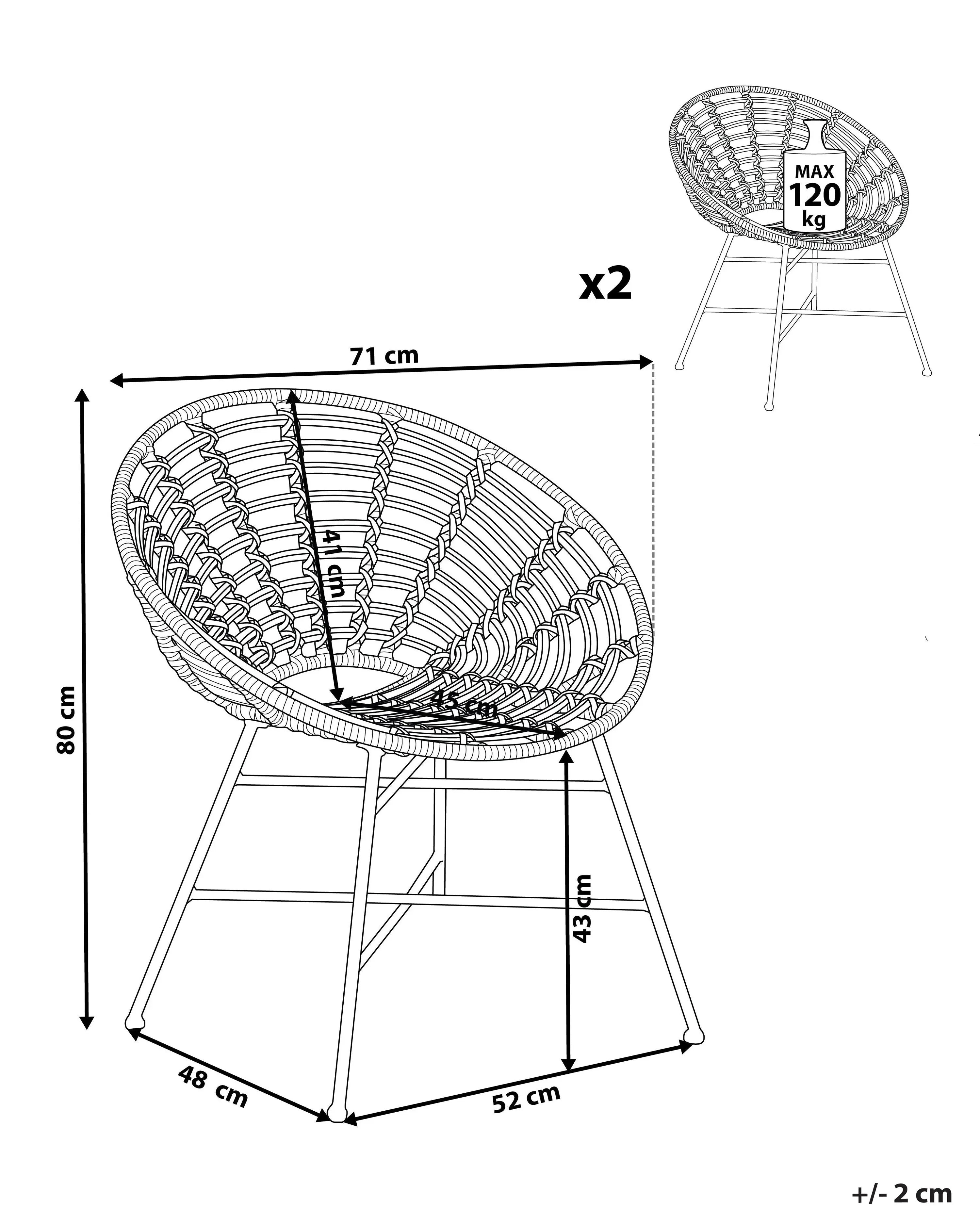 Lot de 2 chaises de jardin Rotin synthétique Marron clair