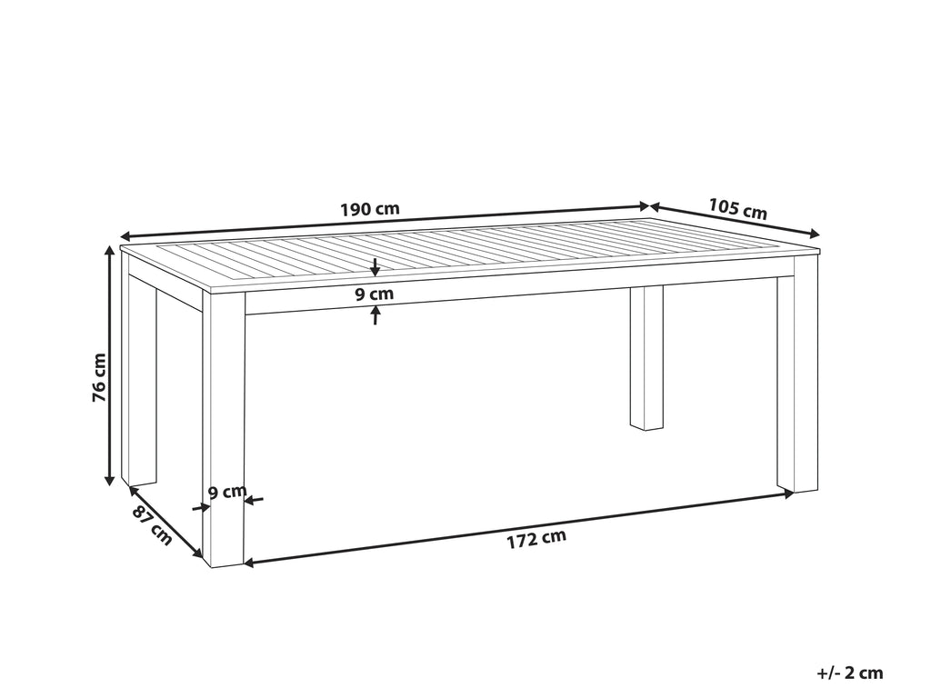 Table de jardin 190 cm 105 cm Bois d'eucalyptus Marron