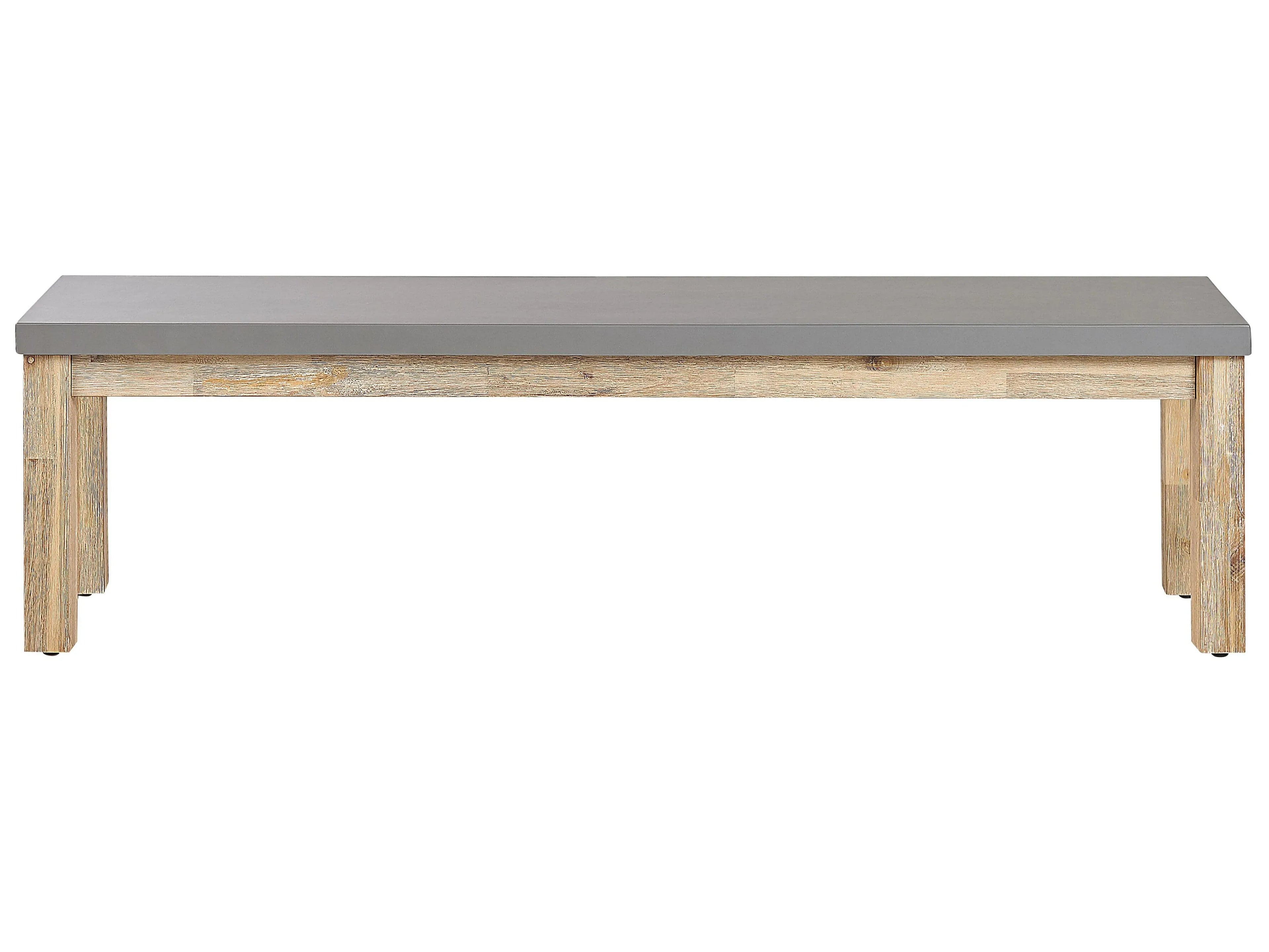 Garden Bench 160 x 40 cm - Grey Cement Top and Acacia Wood Legs - 3 Seater