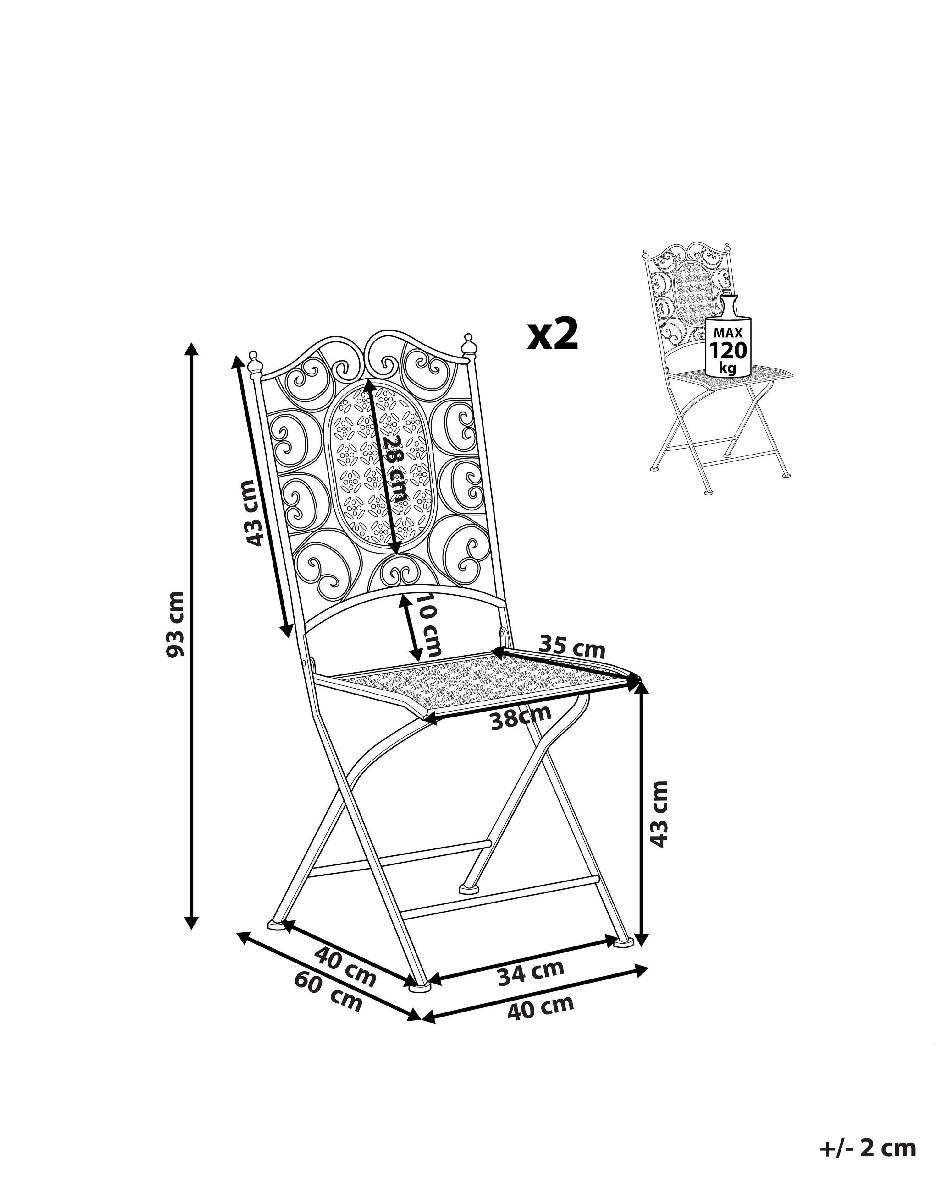 Lot de 2 chaises de jardin pliantes en métal noir