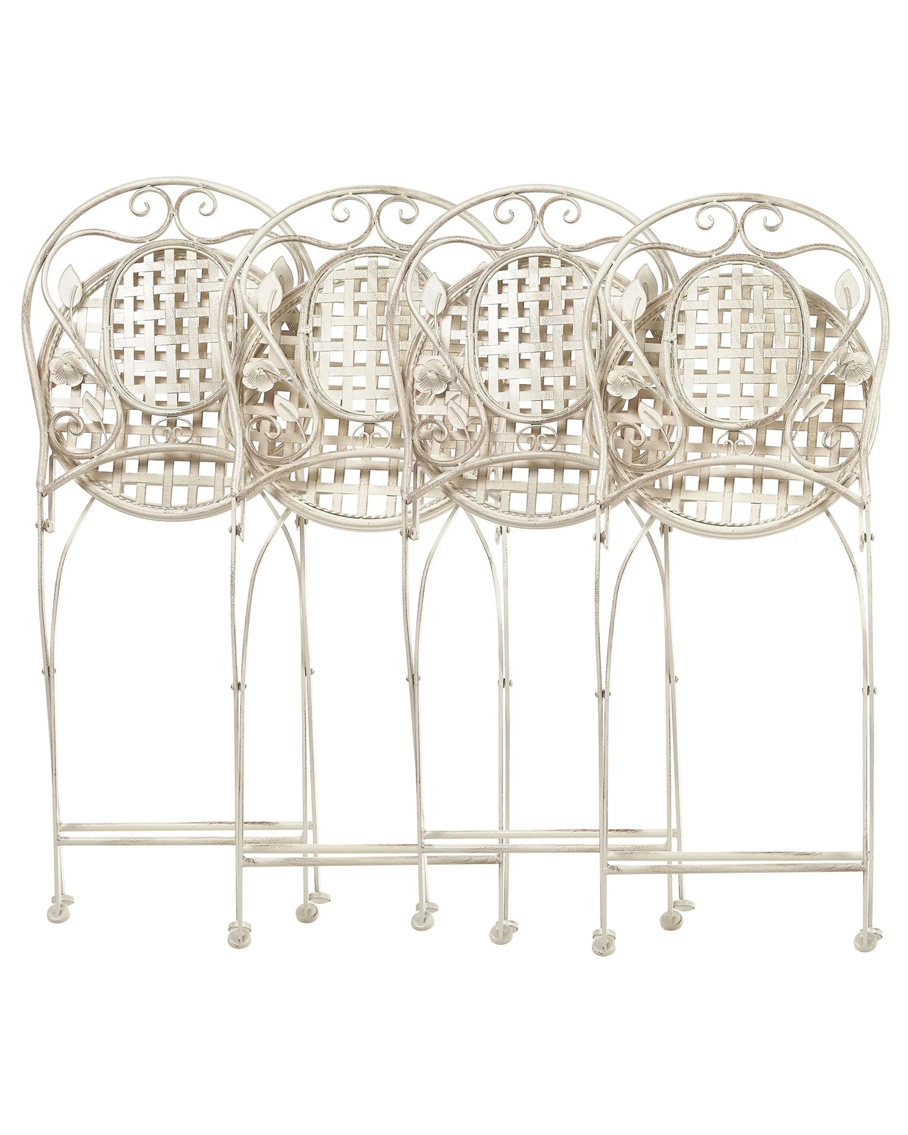 Lot de 4 chaises de jardin pliantes en métal blanc cassé