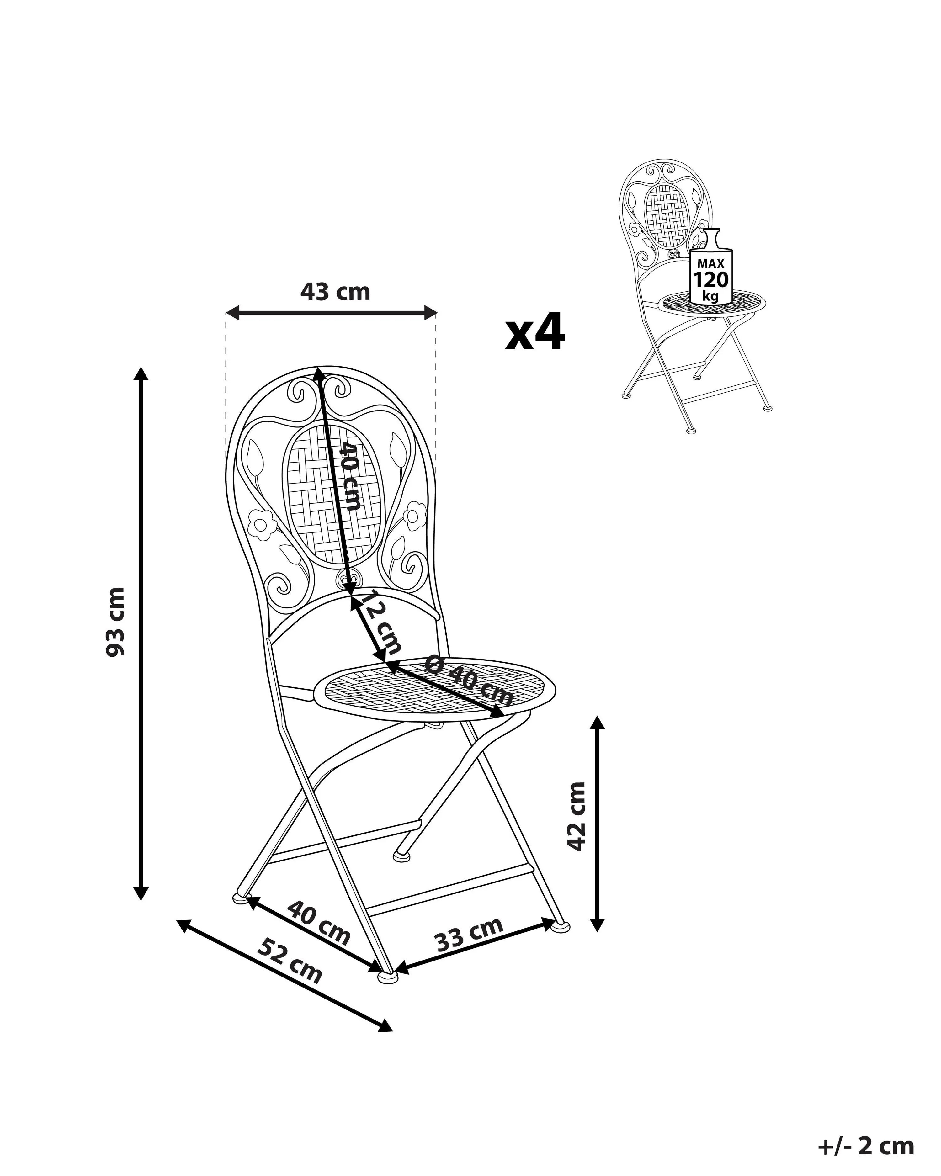 Lot de 4 chaises de jardin pliantes en métal blanc cassé