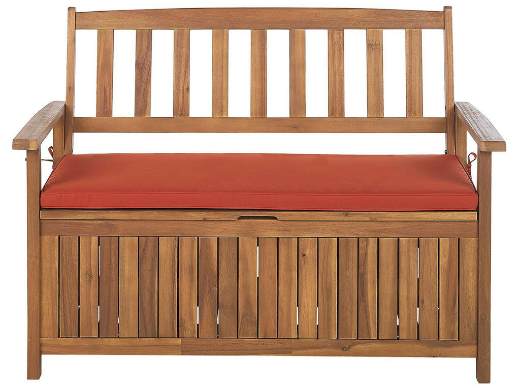 Panca da giardino con cuscino SOVANA 120 cm con contenitore Legno d'acacia Rosso