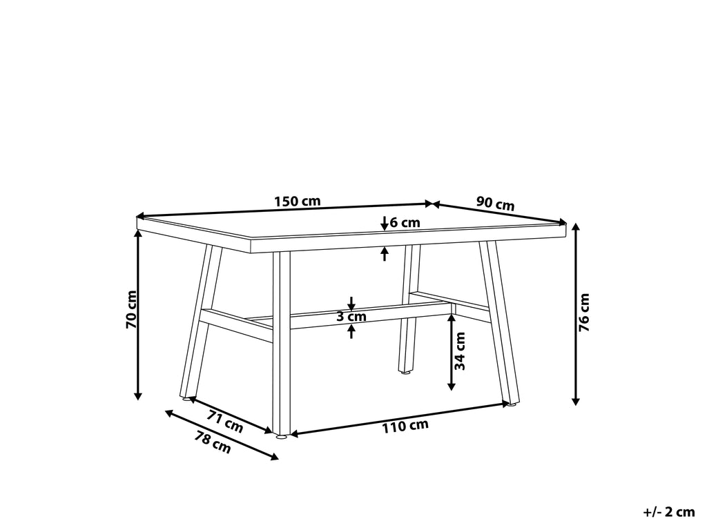 Table de salle à manger de jardin 150 cm x 90 cm Verre Noir