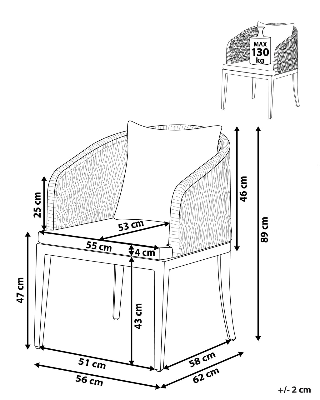 Lot de 2 chaises de jardin avec coussins Métal Gris