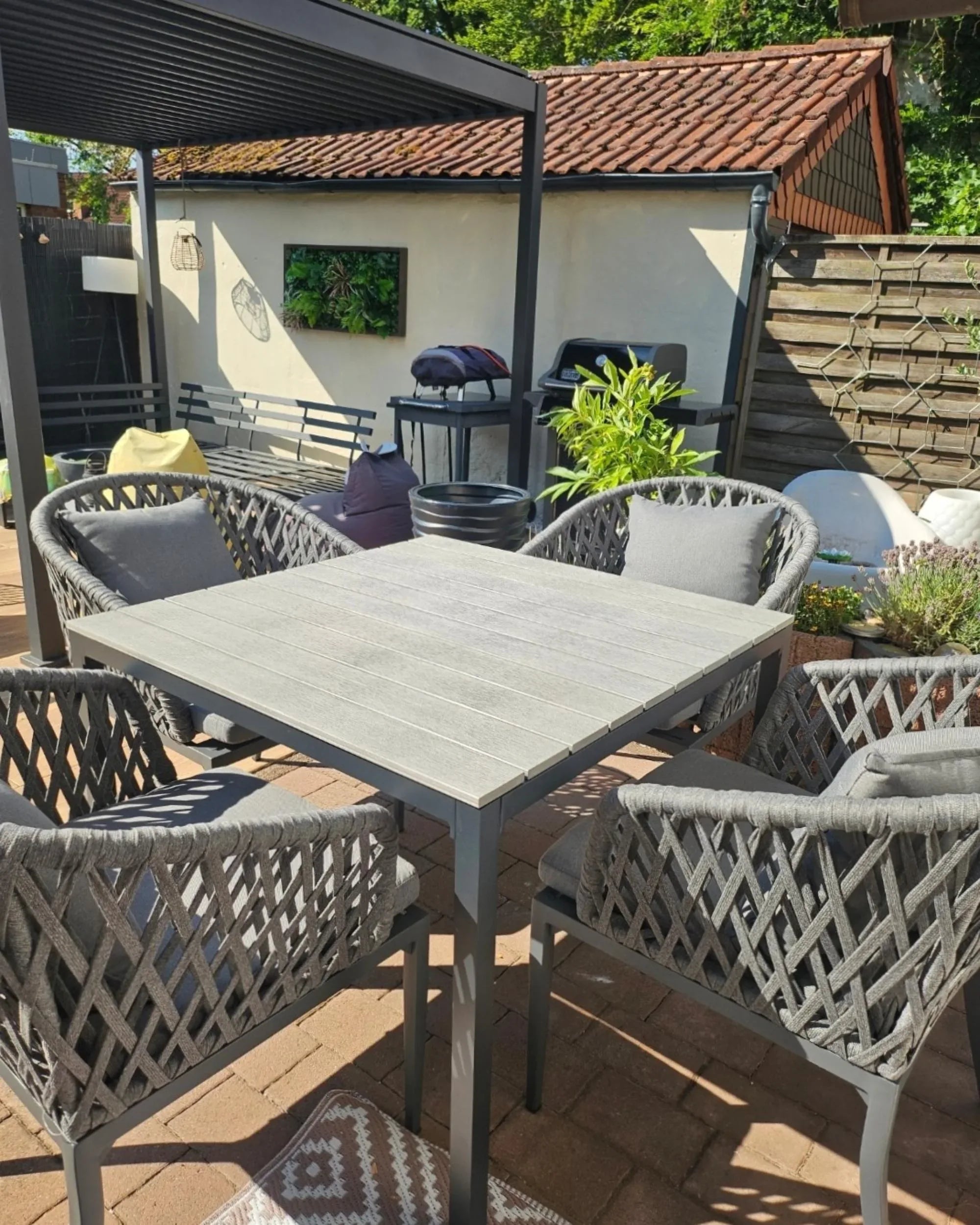 Lot de 2 chaises de jardin avec coussins Métal Gris