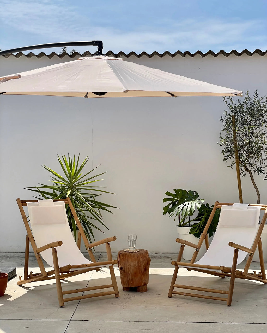 Ensemble de 2 chaises longues pliantes Bamb Beige clair