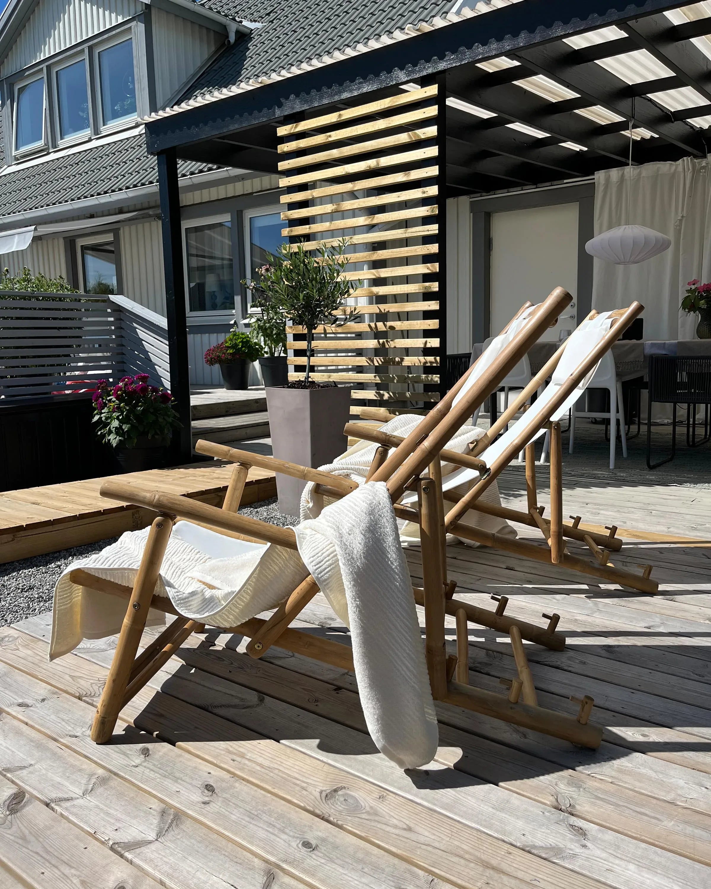 Ensemble de 2 chaises longues pliantes Bamb Beige clair
