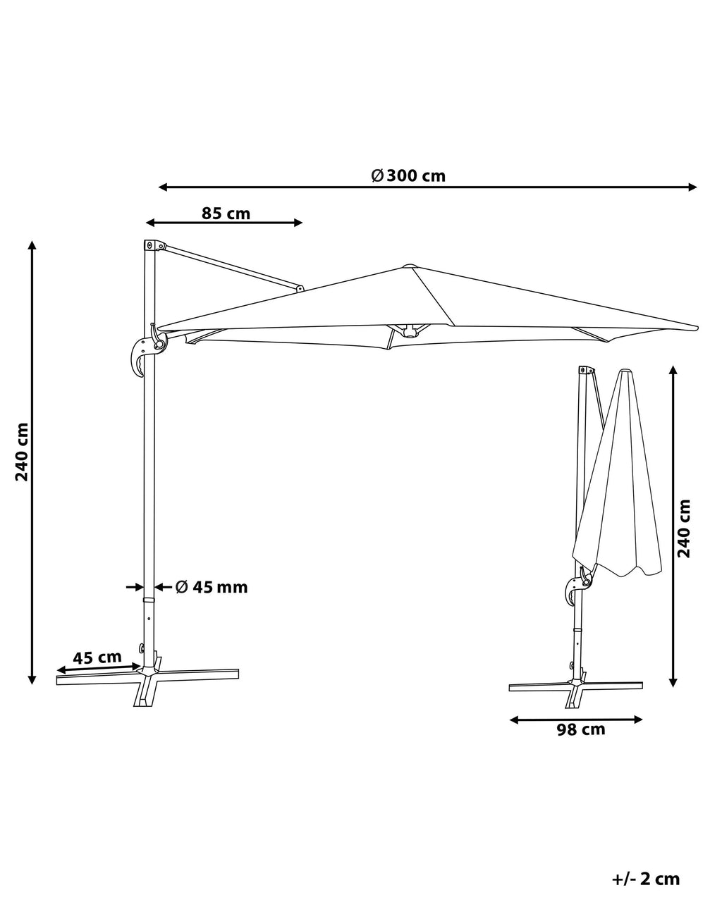 Parasol déporté 300 cm Gris foncé Gris