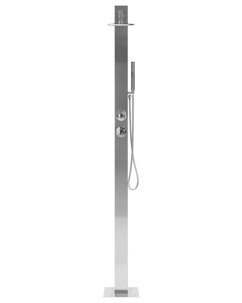 Douche d'Extérieur 210 cm - Pommeau 20x20 cm avec Douchette à Main en Zinc Argent Brossé - Colonne pour Jardin
