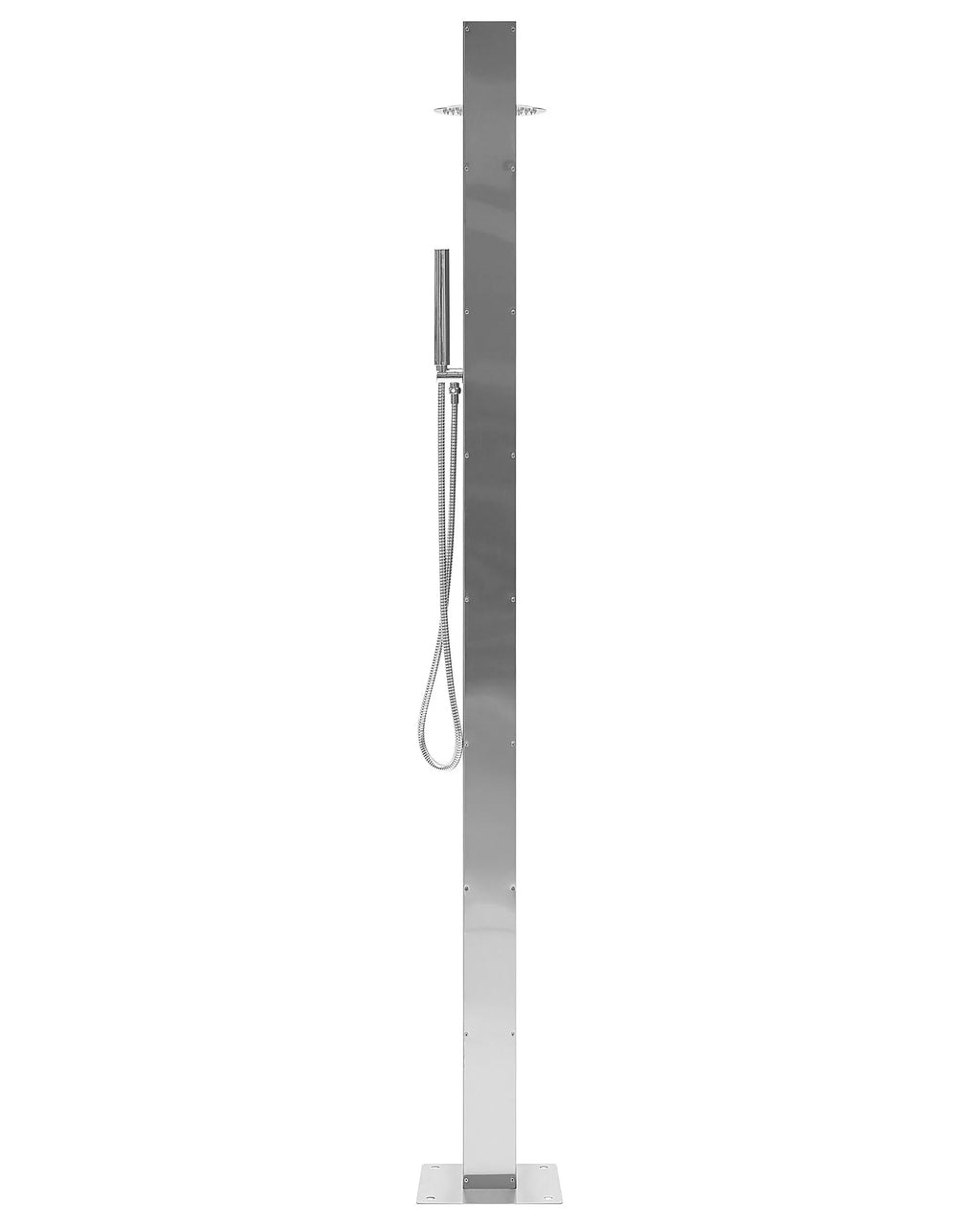 Douche d'Extérieur 210 cm - Pommeau 20x20 cm avec Douchette à Main en Zinc Argent Brossé - Colonne pour Jardin