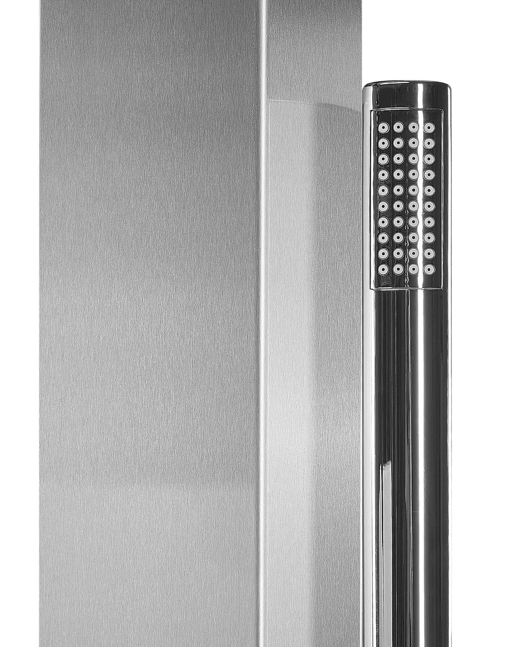 Douche d'Extérieur 210 cm - Pommeau 20x20 cm avec Douchette à Main en Zinc Argent Brossé - Colonne pour Jardin