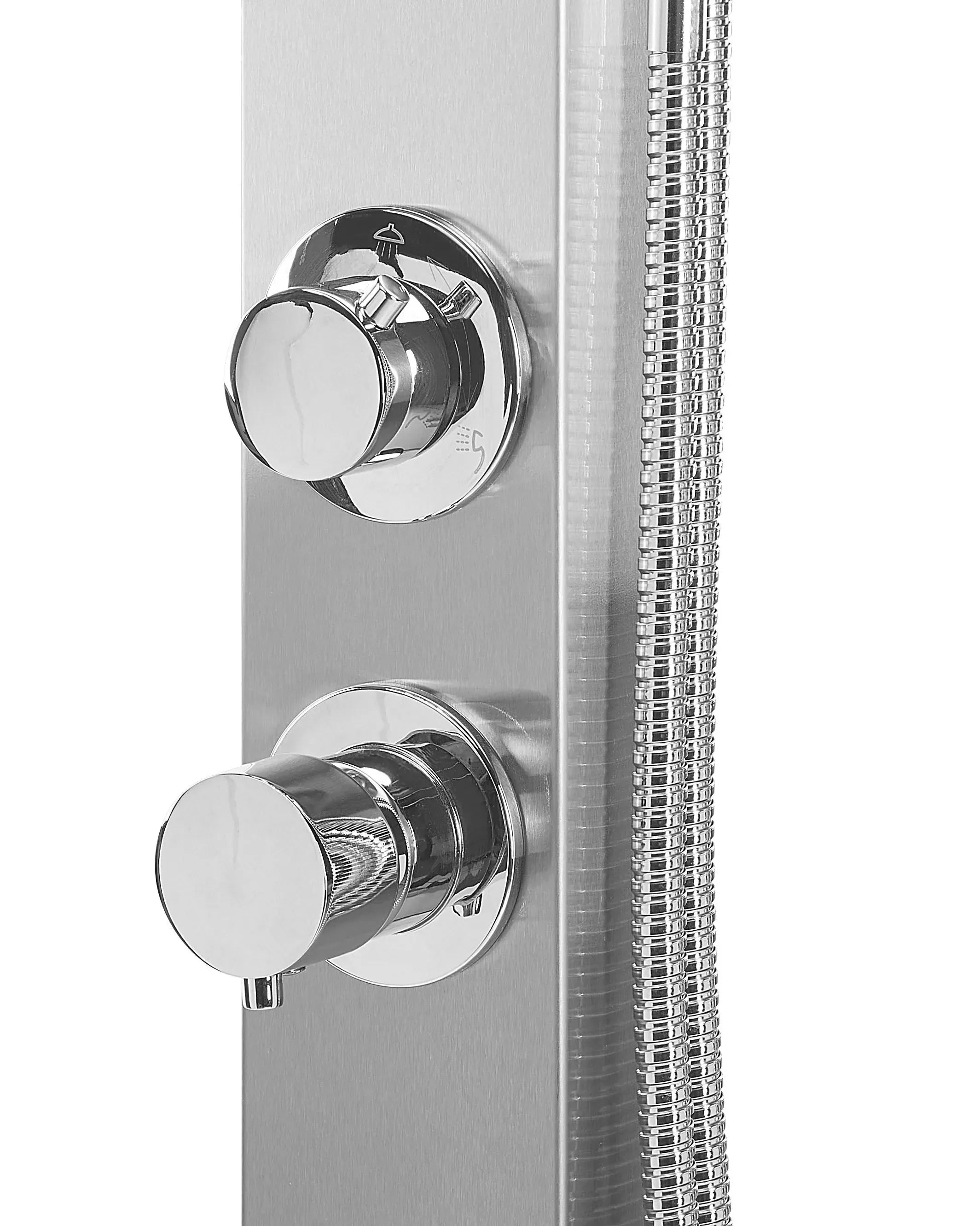 Douche d'Extérieur 210 cm - Pommeau 20x20 cm avec Douchette à Main en Zinc Argent Brossé - Colonne pour Jardin