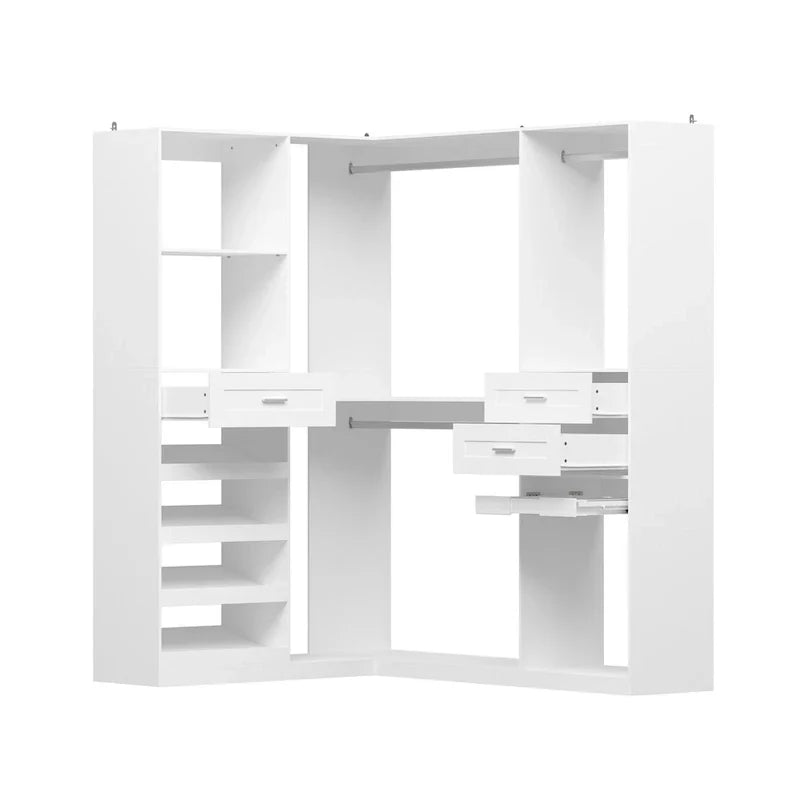 Armoire de coin avec 2 tringles, porte-pantalons et organisateur de chaussures