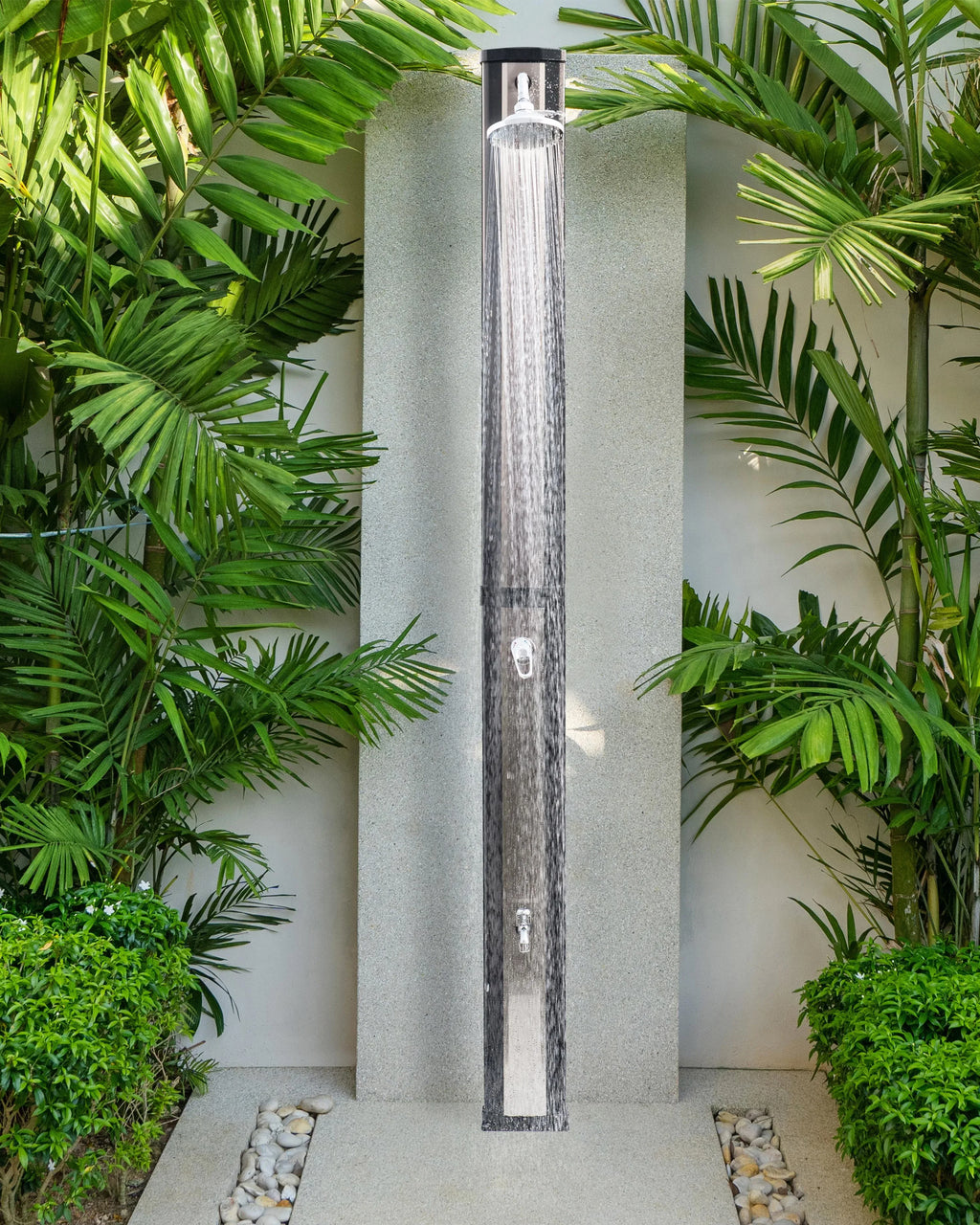 Douche solaire d'extérieur 217 cm - Réservoir 35L en acier inoxydable noir - Colonne de douche de pluie pour jardin
