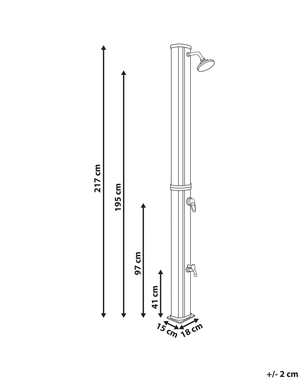 Douche solaire d'extérieur 217 cm - Réservoir 35L en acier inoxydable noir - Colonne de douche de pluie pour jardin
