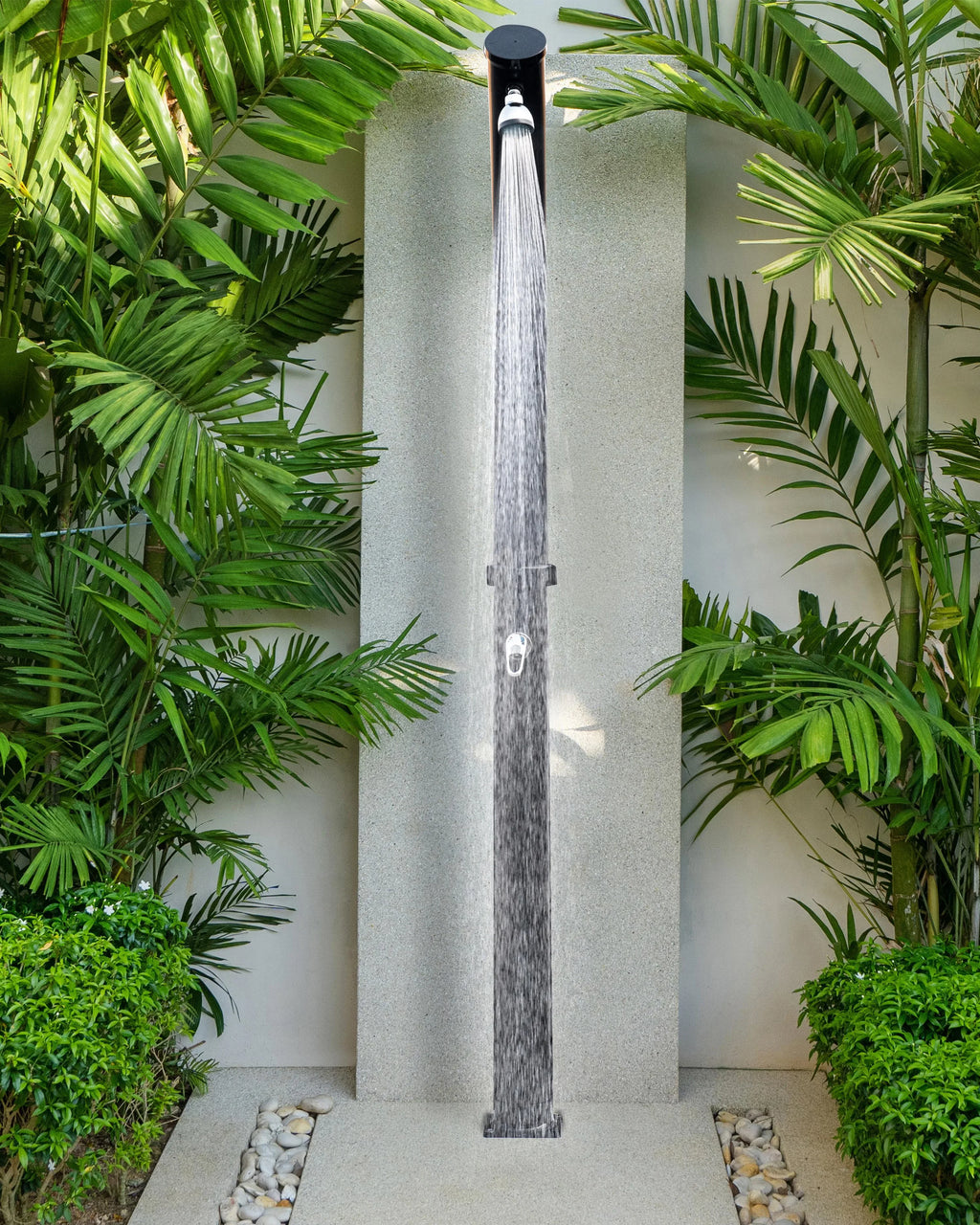 Douche solaire extérieure 217 cm - Réservoir 20L en Acier Inoxydable Noir - Colonne de Douche Slim à Effet Pluie pour Jardin