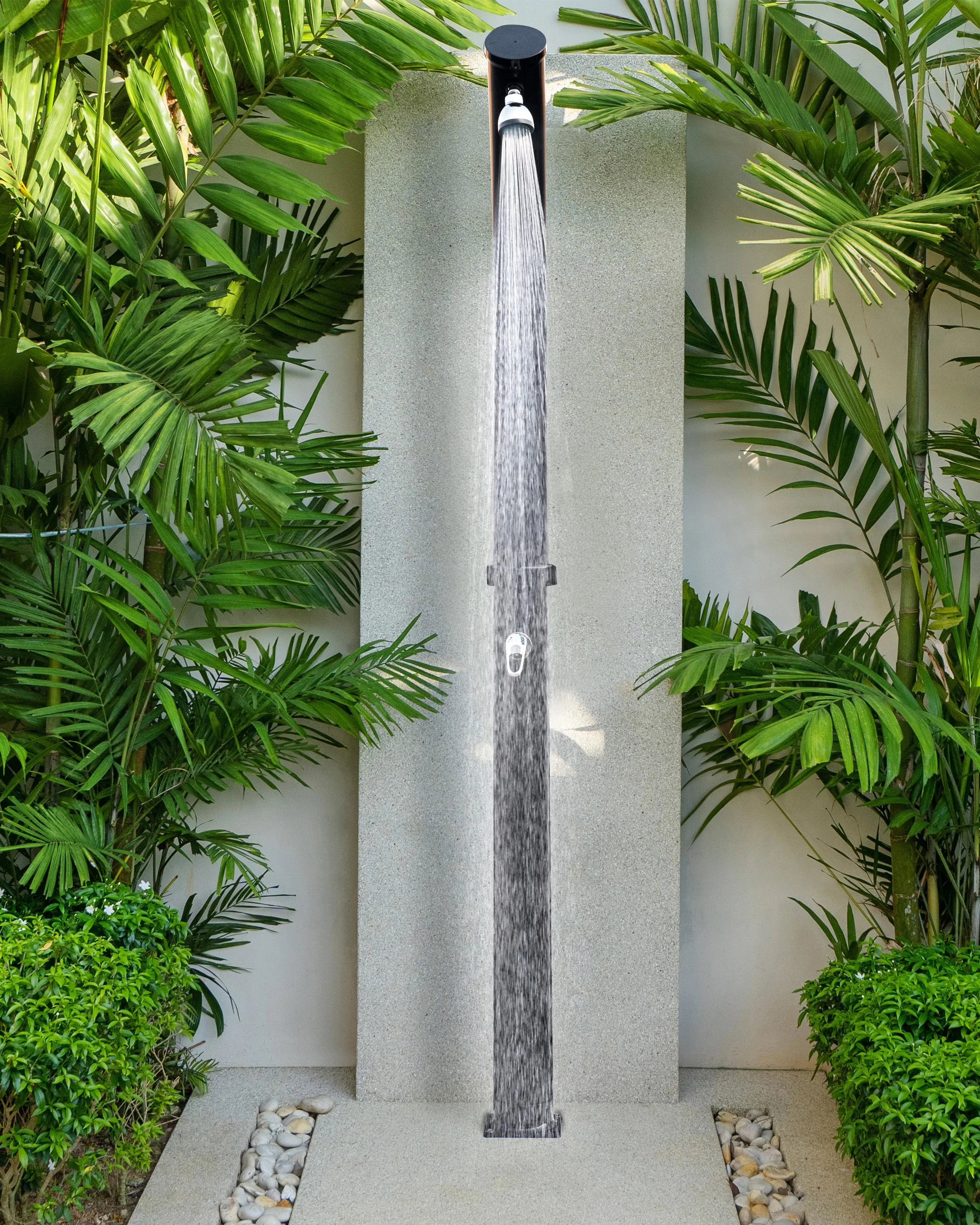 Douche solaire extérieure 217 cm - Réservoir 20L en Acier Inoxydable Noir - Colonne de Douche Slim à Effet Pluie pour Jardin