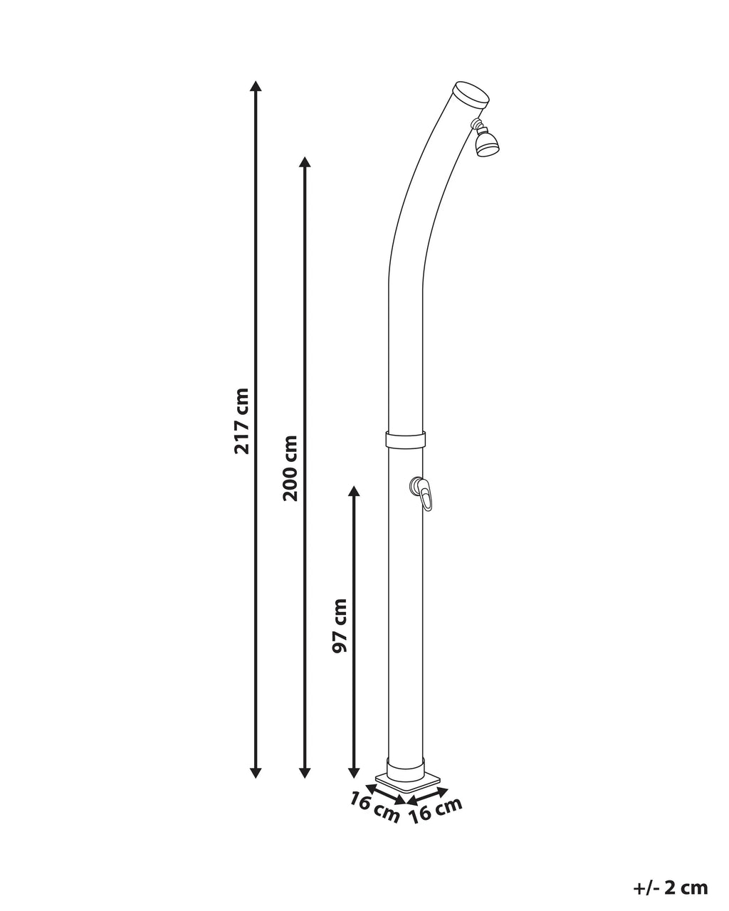 Douche solaire extérieure 217 cm - Réservoir 20L en Acier Inoxydable Noir - Colonne de Douche Slim à Effet Pluie pour Jardin
