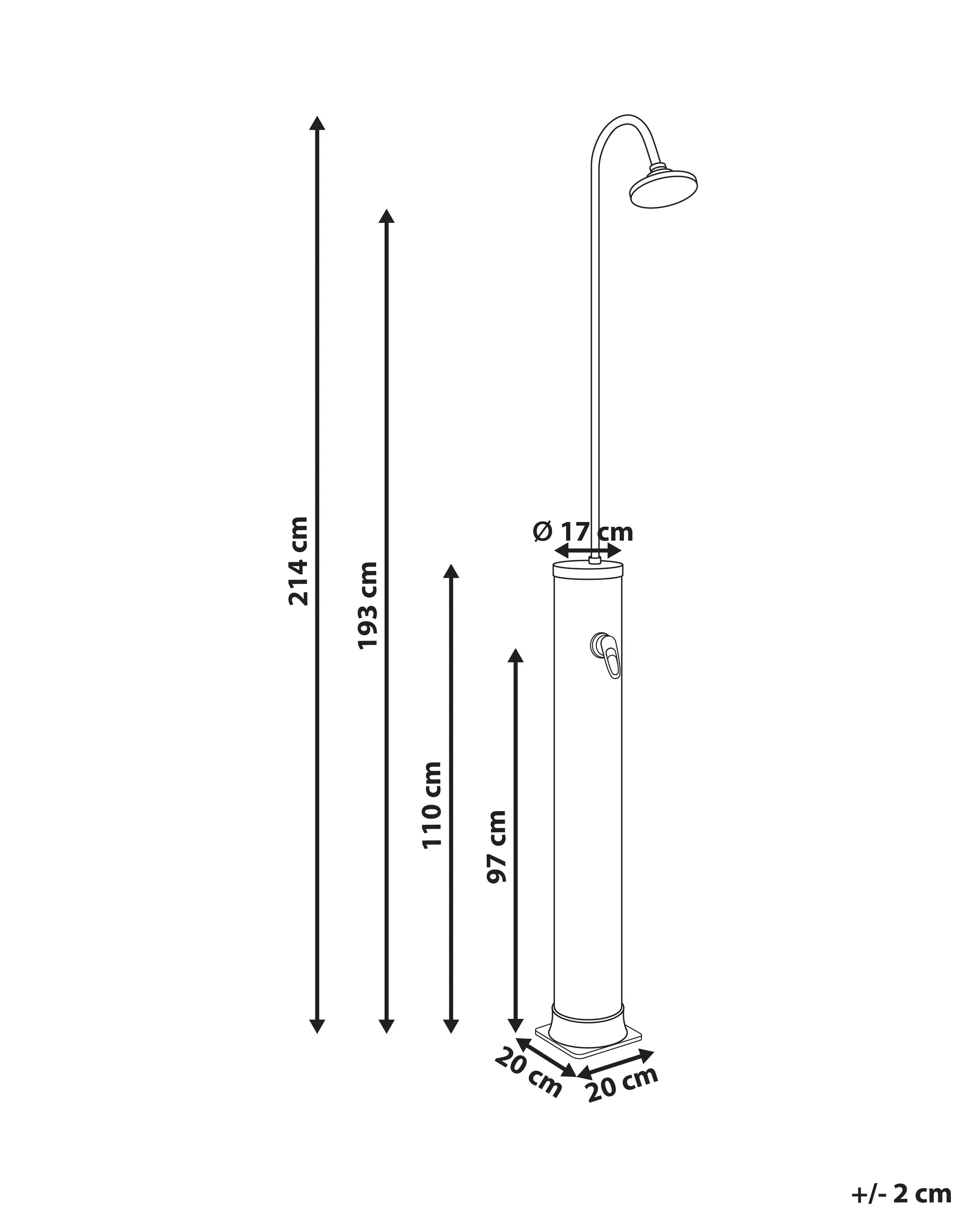 Douche solaire extérieure 214 cm - Réservoir 20L en Acier Inox Noir et Argent - Colonne de Douche Pluie pour Jardin