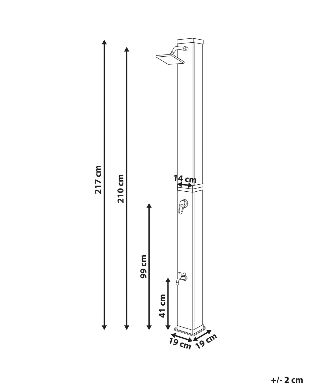 Douche solaire extérieure 217 cm - Réservoir 40L en acier inoxydable entièrement noir - Colonne de douche à effet pluie pour jardin
