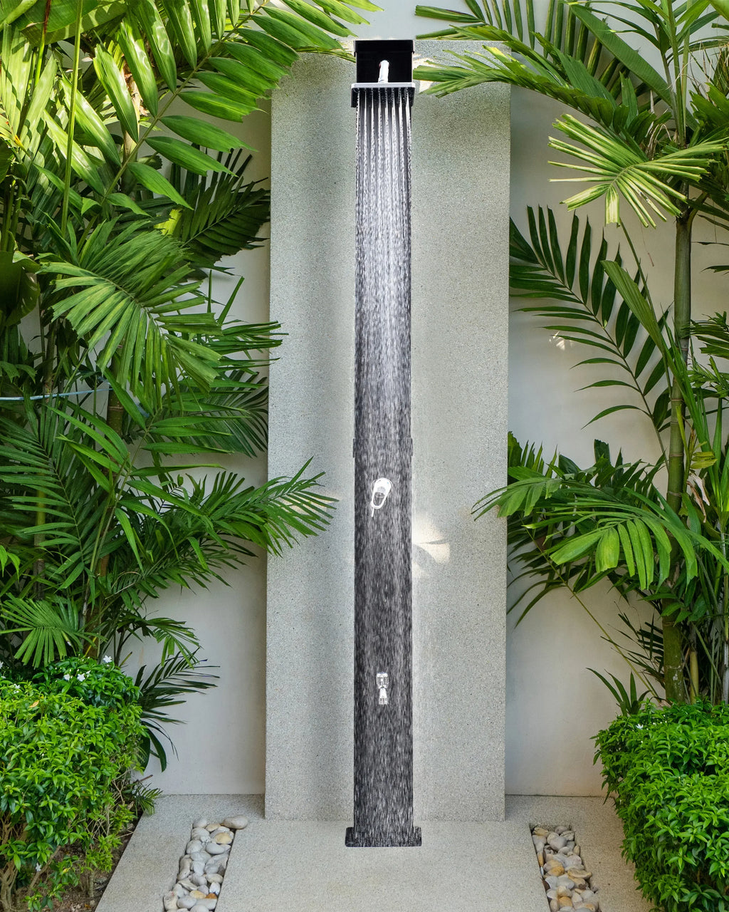 Douche solaire extérieure 217 cm - Réservoir 40L en acier inoxydable entièrement noir - Colonne de douche à effet pluie pour jardin