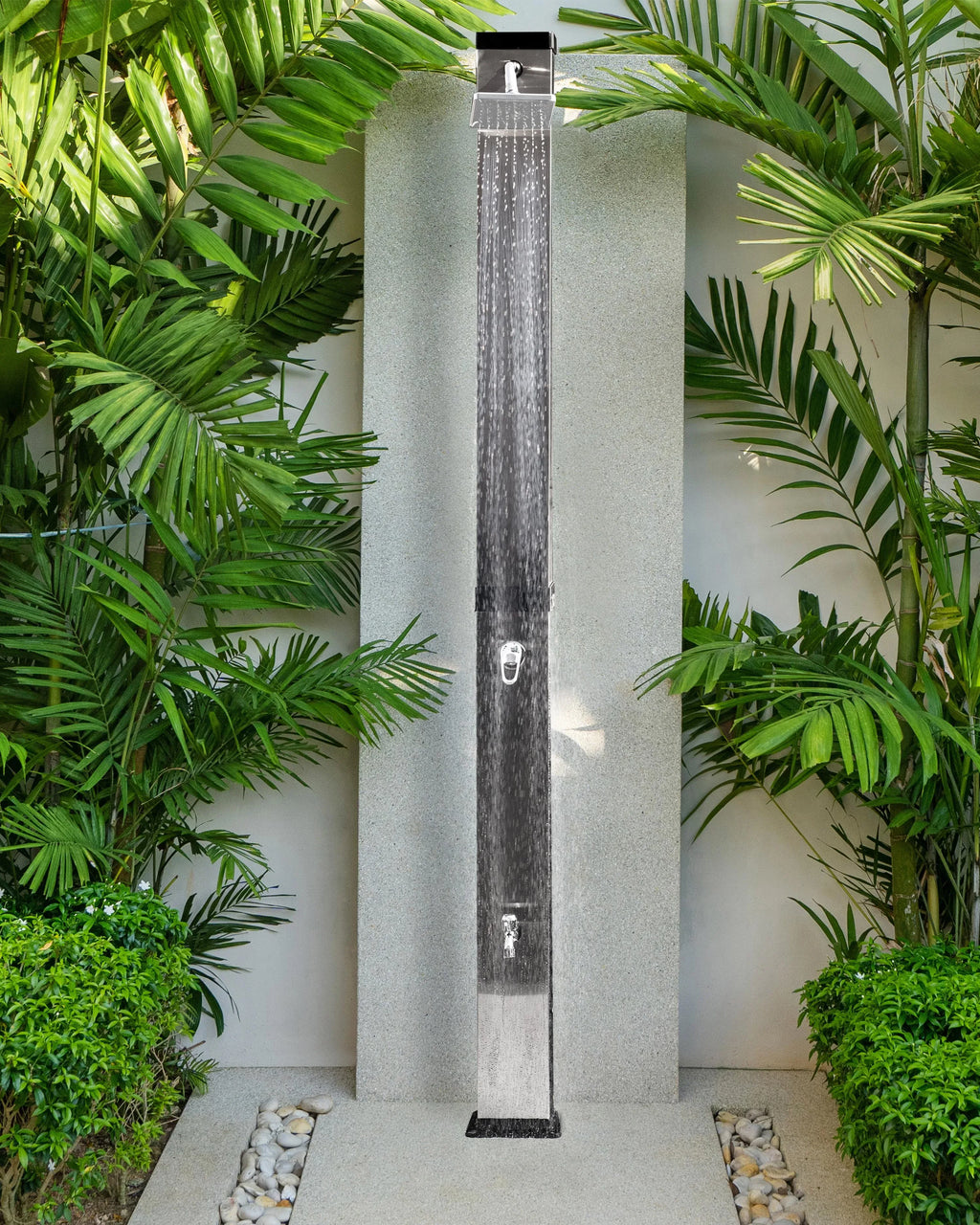 Douche solaire d'extérieur 217 cm - Réservoir 40L en Inox Noir et Argent - Colonne de douche à pluie pour Jardin