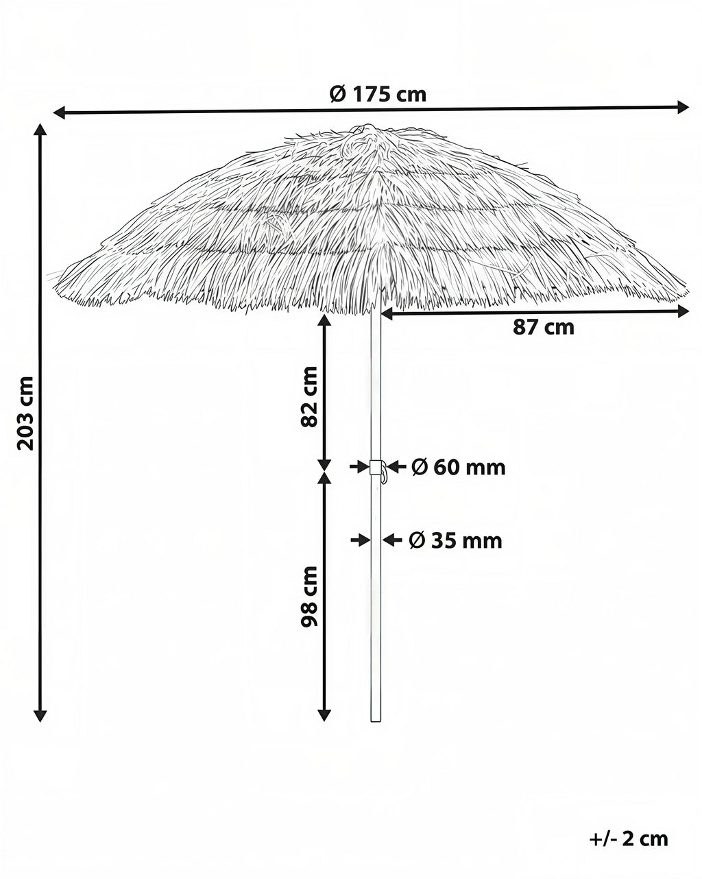 Parasol d'extérieur 175 cm Naturel