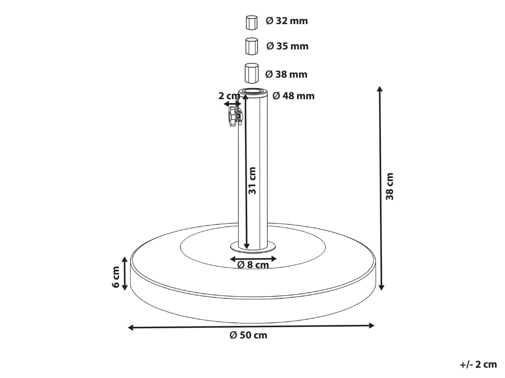 Pied de parasol rond argenté 25 kg