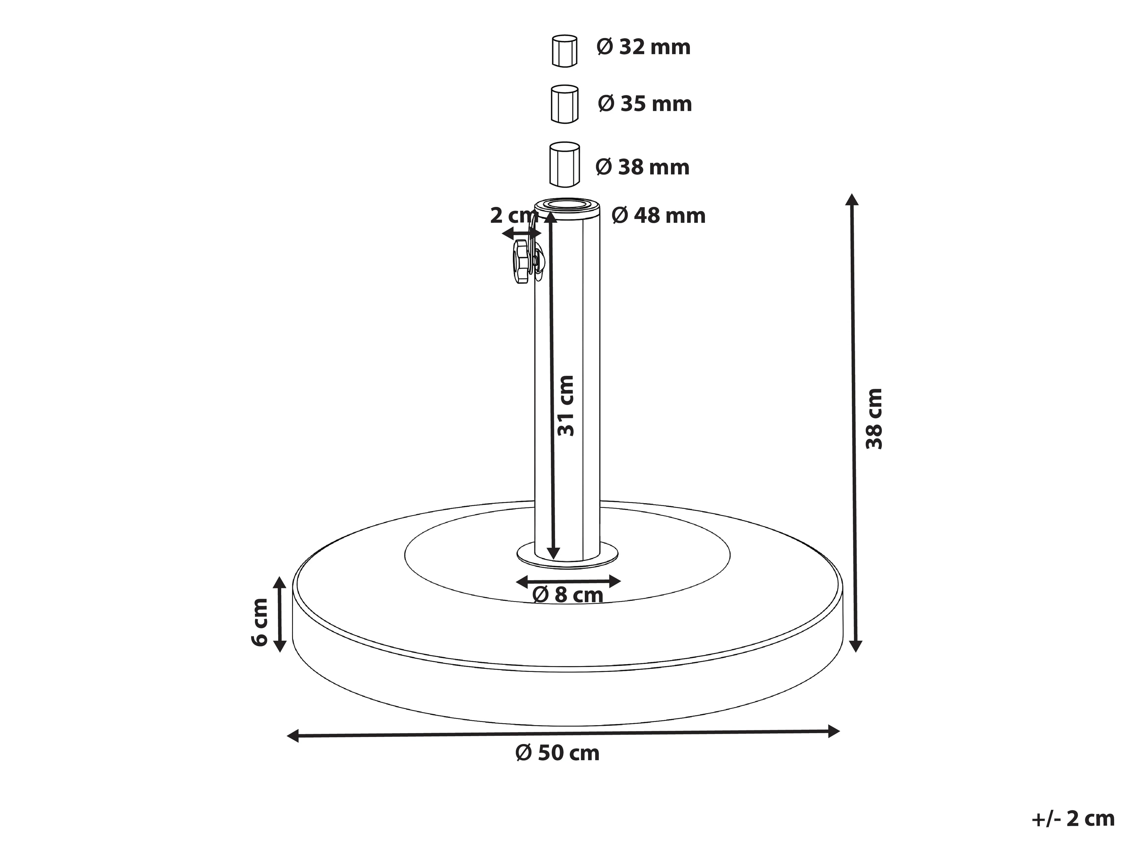 Pied de parasol rond argenté 25 kg