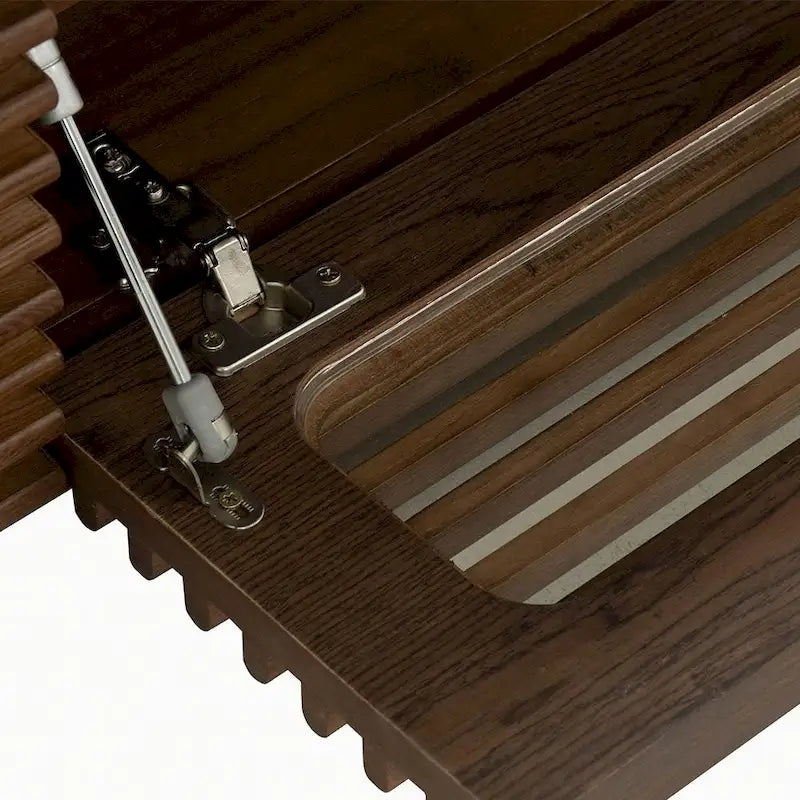 Meuble TV minimaliste avec tiroirs, console multimédia en bois massif avec placards, porte abattante, placage noyer, entièrement assemblé