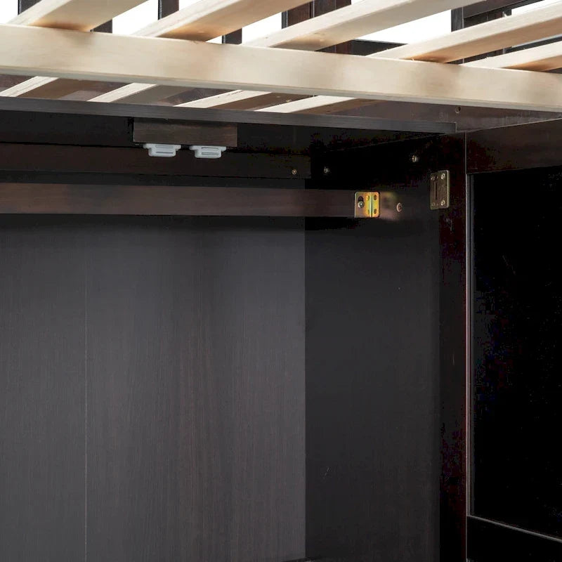 Lit mezzanine deux places en pin avec bureau et rangement